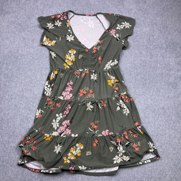 No Boundaries Dresses & Skirts - No Boundaries Mini Tiered Dress Womens Large Green Floral Short Sleeve